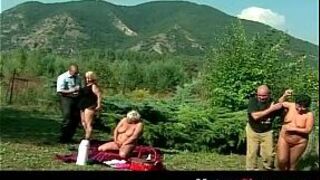 Horny granny lesbian outdoor orgy - porn video