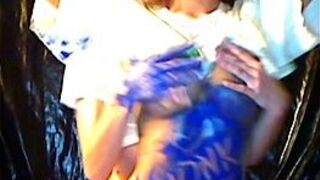 When Lesbian chicks play with blue paint - porn video