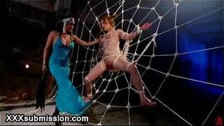 Three babes from cage gets gangbanged in dungeon - porn video