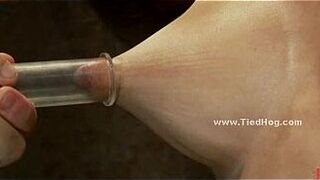 Slut with huge nipples bound on wall - porn video