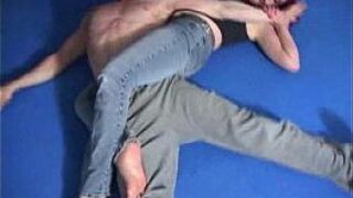 Red headed mistress beats a masked man in a mixed wrestling - porn video